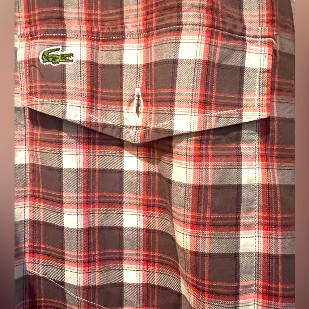 Lacoste Men's Multi color Plaid Long sleeve Button down Shirt 42 (large)